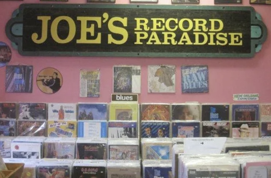 Interior of Joe's Record Paradise with shelves of records.